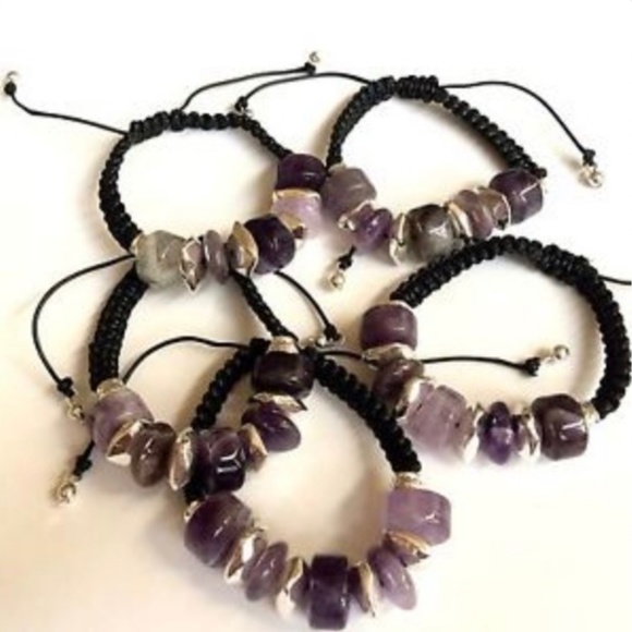 Silver Purple Amethyst Shamballa Bracelet 6-9" - Picture 6 of 8